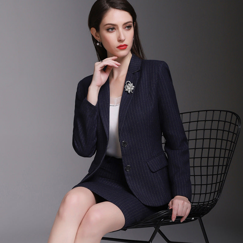 Foreign Trade Business Wear Women's Spring and Autumn suit Fashion Forumsuit Business Blue Stamiard Pattern Suit Dress plus size