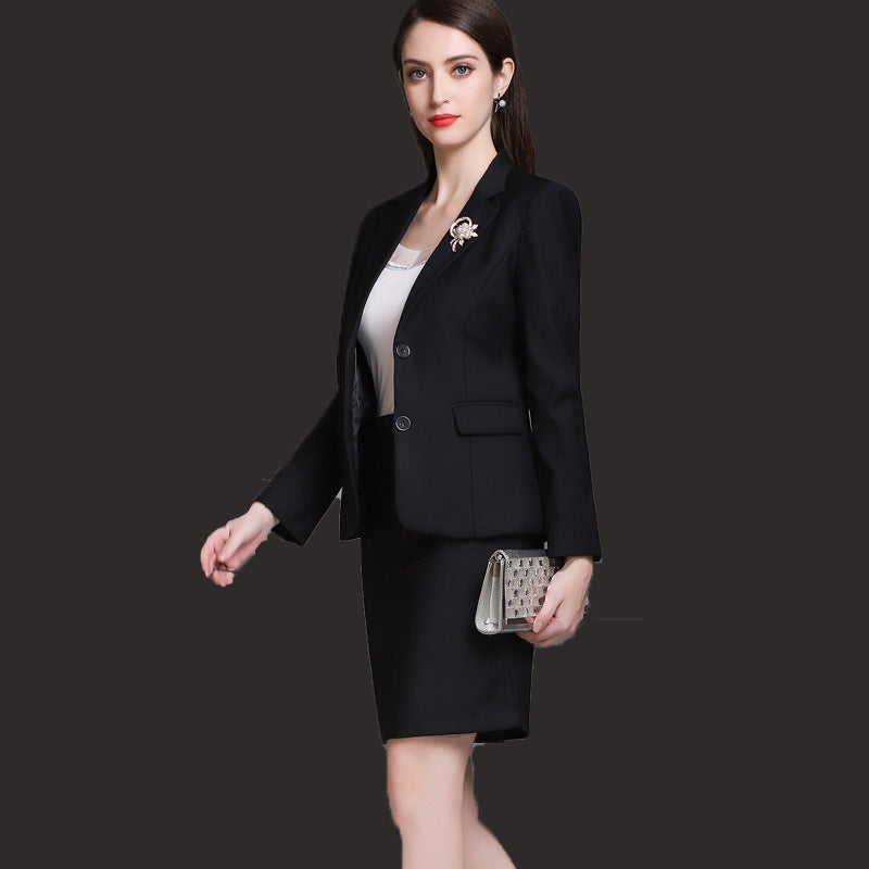 Cross-border spring business attire grain buckle skirt three-piece white-collar fashion overalls beauty salon temperament in stock
