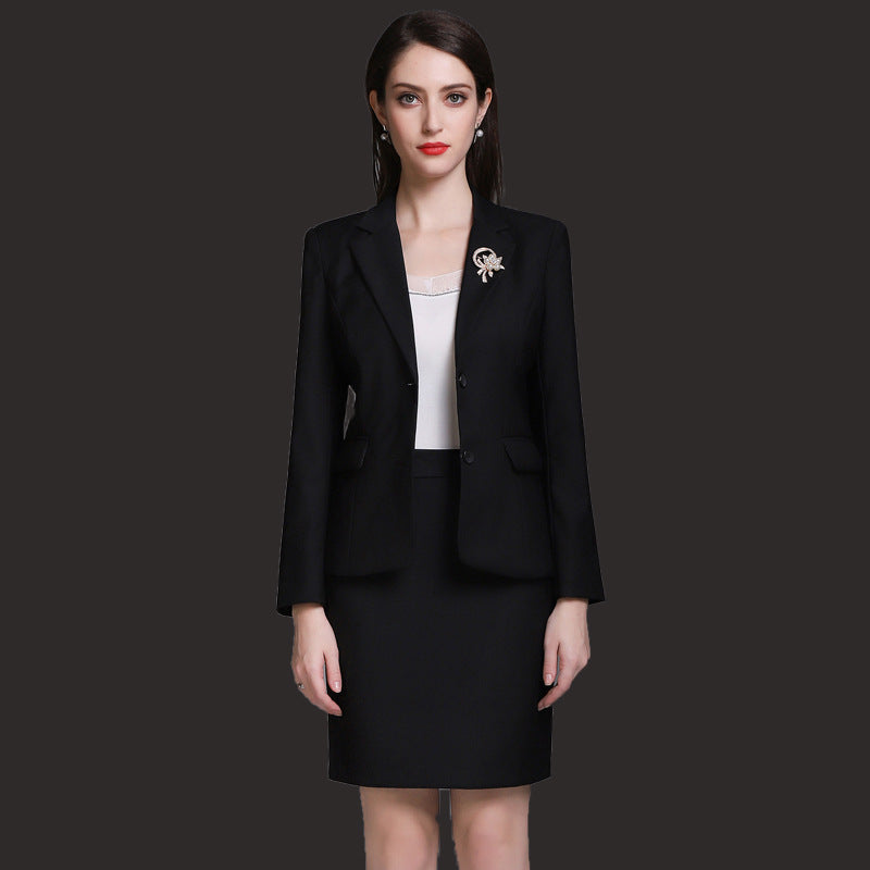 Cross-border spring business attire grain buckle skirt three-piece white-collar fashion overalls beauty salon temperament in stock