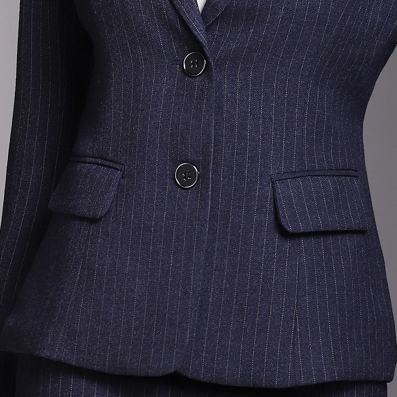Foreign Trade Business Wear Women's Spring and Autumn suit Fashion Forumsuit Business Blue Stamiard Pattern Suit Dress plus size