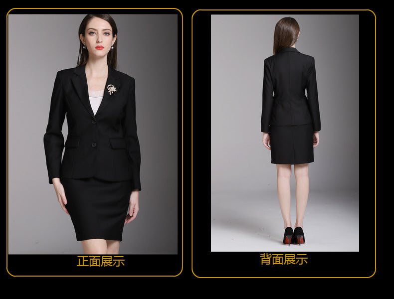 Cross-border spring business attire grain buckle skirt three-piece white-collar fashion overalls beauty salon temperament in stock