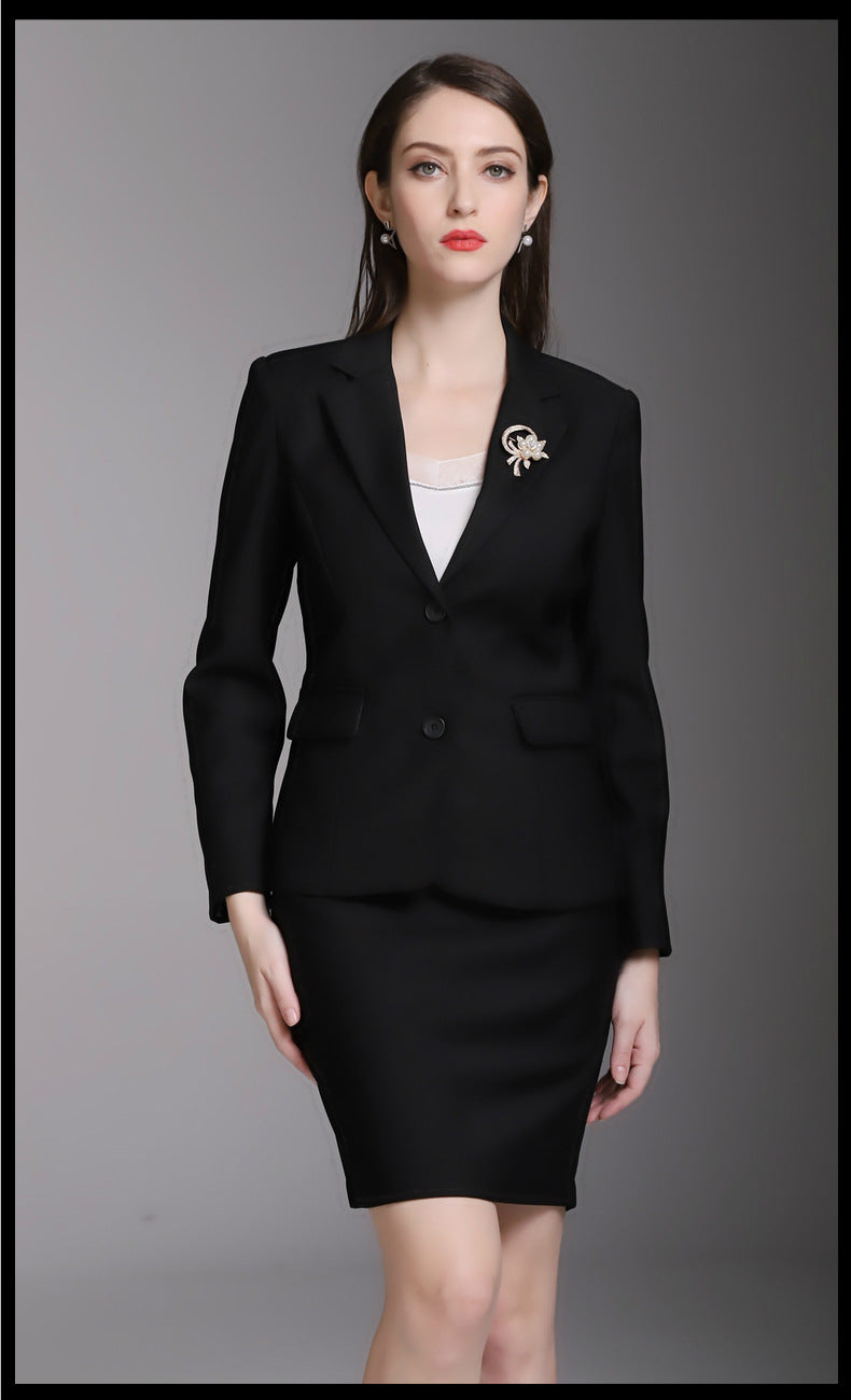 Cross-border spring business attire grain buckle skirt three-piece white-collar fashion overalls beauty salon temperament in stock