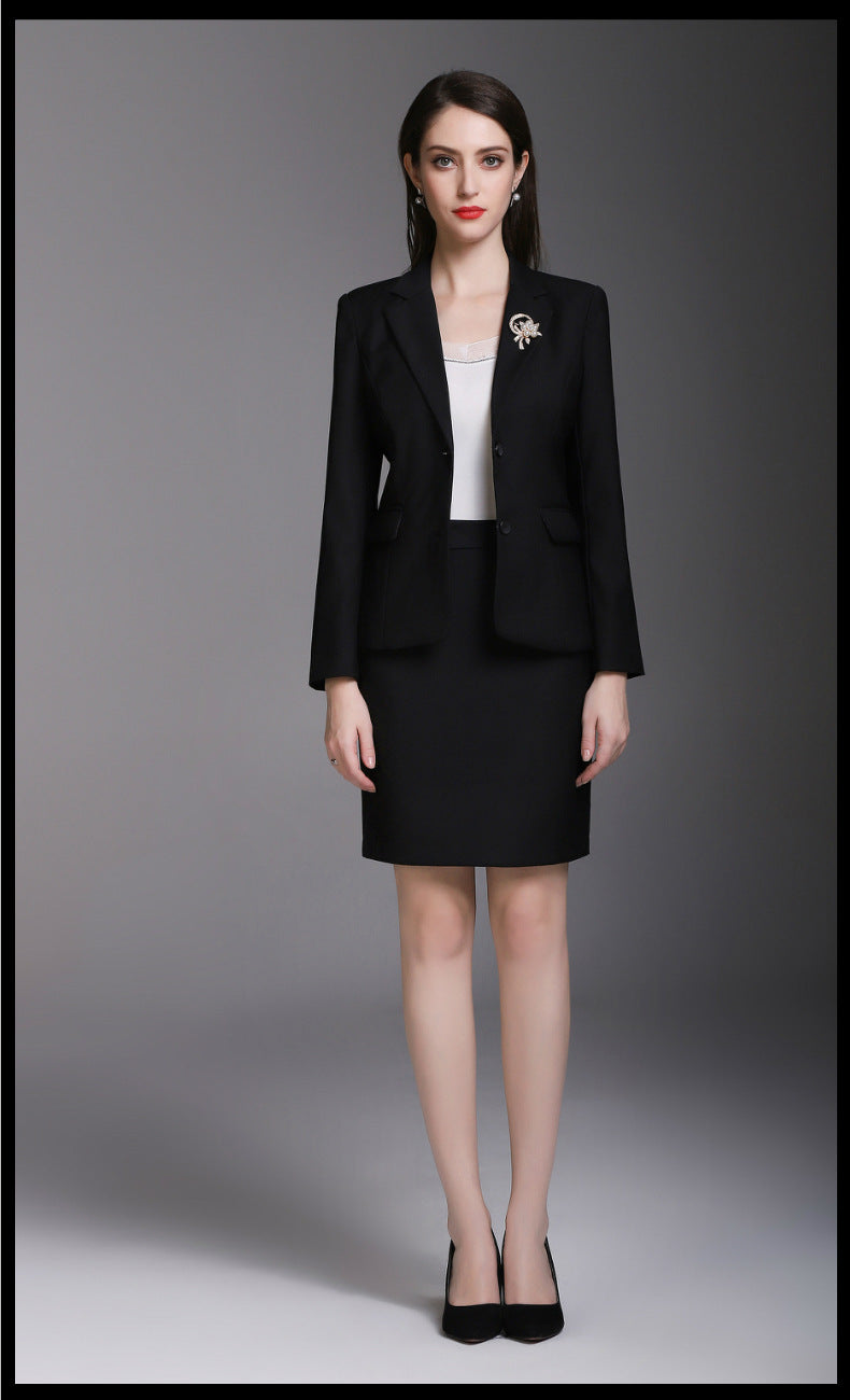 Cross-border spring business attire grain buckle skirt three-piece white-collar fashion overalls beauty salon temperament in stock