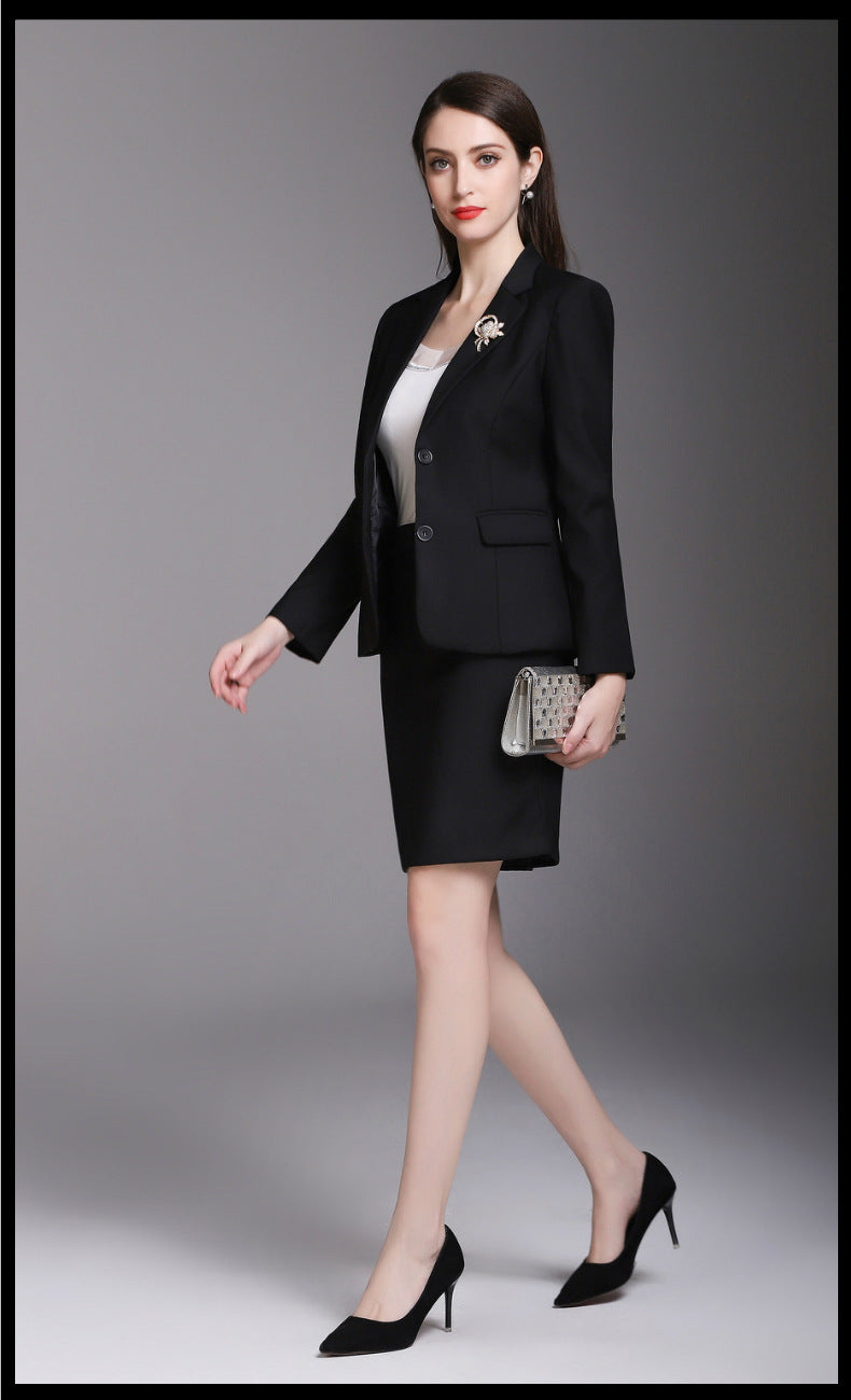 Cross-border spring business attire grain buckle skirt three-piece white-collar fashion overalls beauty salon temperament in stock