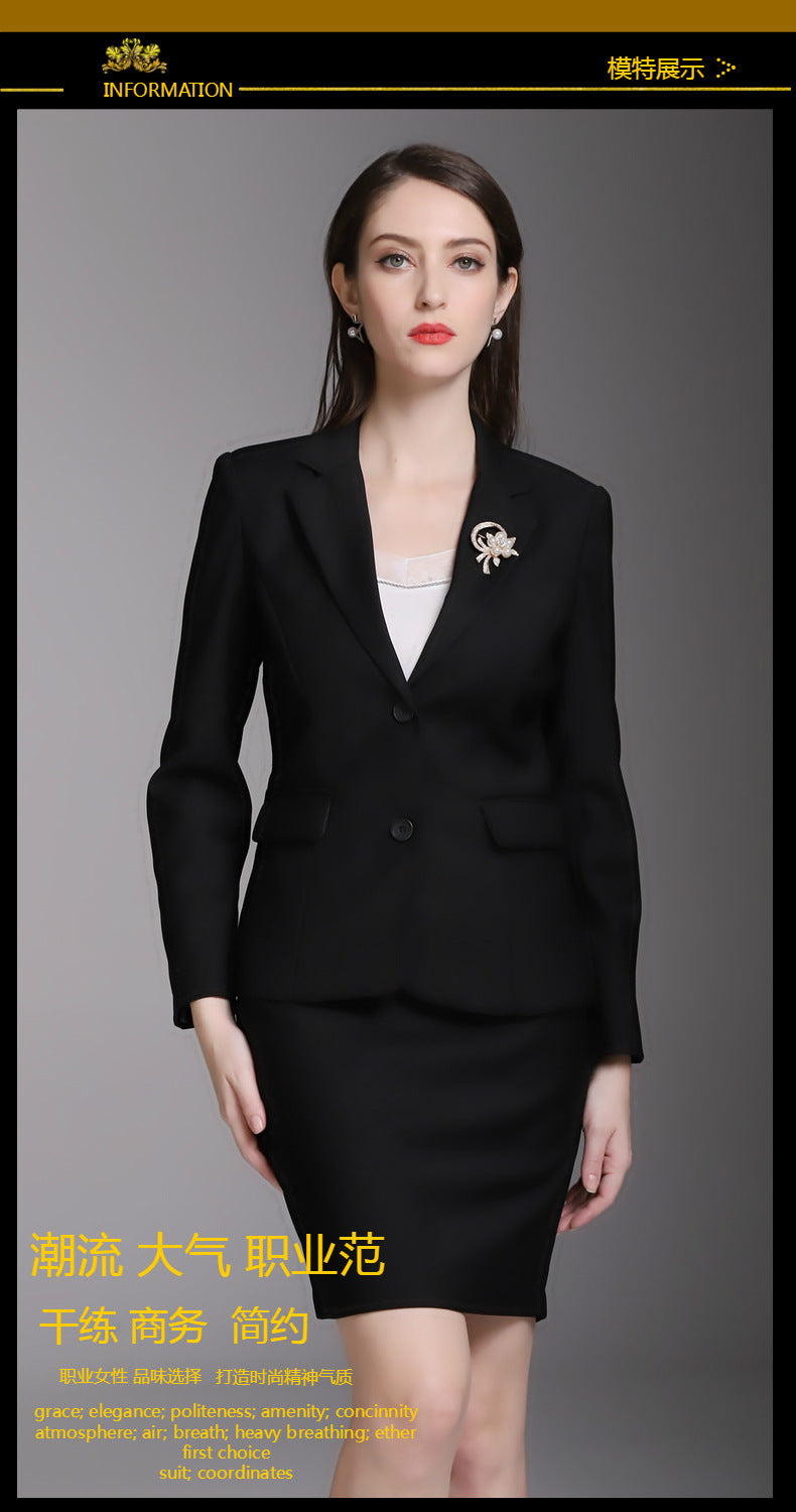 Cross-border spring business attire grain buckle skirt three-piece white-collar fashion overalls beauty salon temperament in stock