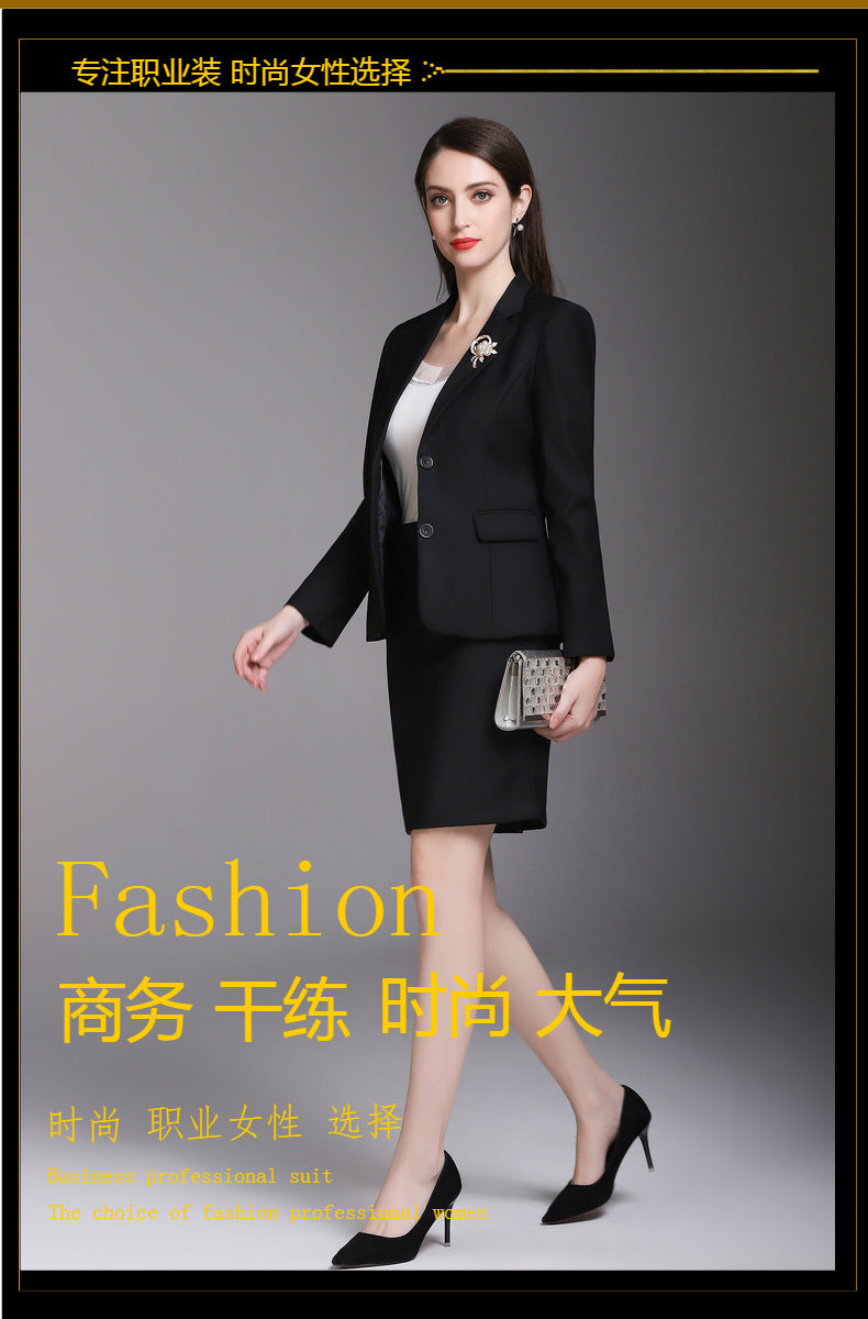Cross-border spring business attire grain buckle skirt three-piece white-collar fashion overalls beauty salon temperament in stock