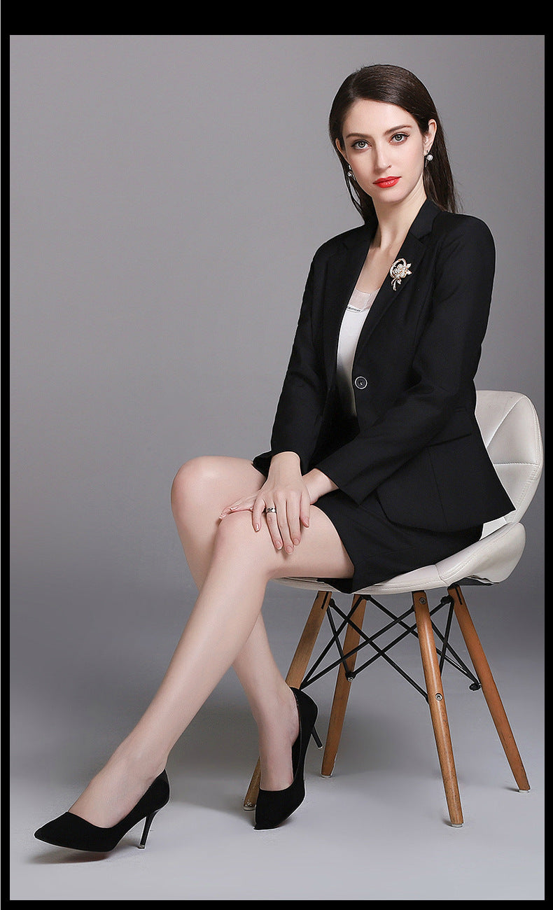 Cross-border spring business attire grain buckle skirt three-piece white-collar fashion overalls beauty salon temperament in stock