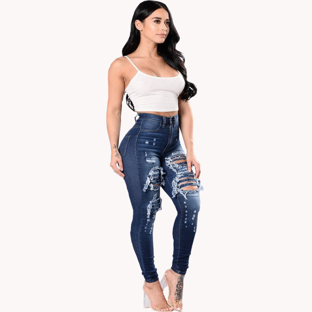 European and American Wish Aliexpress Amazon Ebay Ripped Denim Pencil Pants Women's Export Export Pants Special Promotion