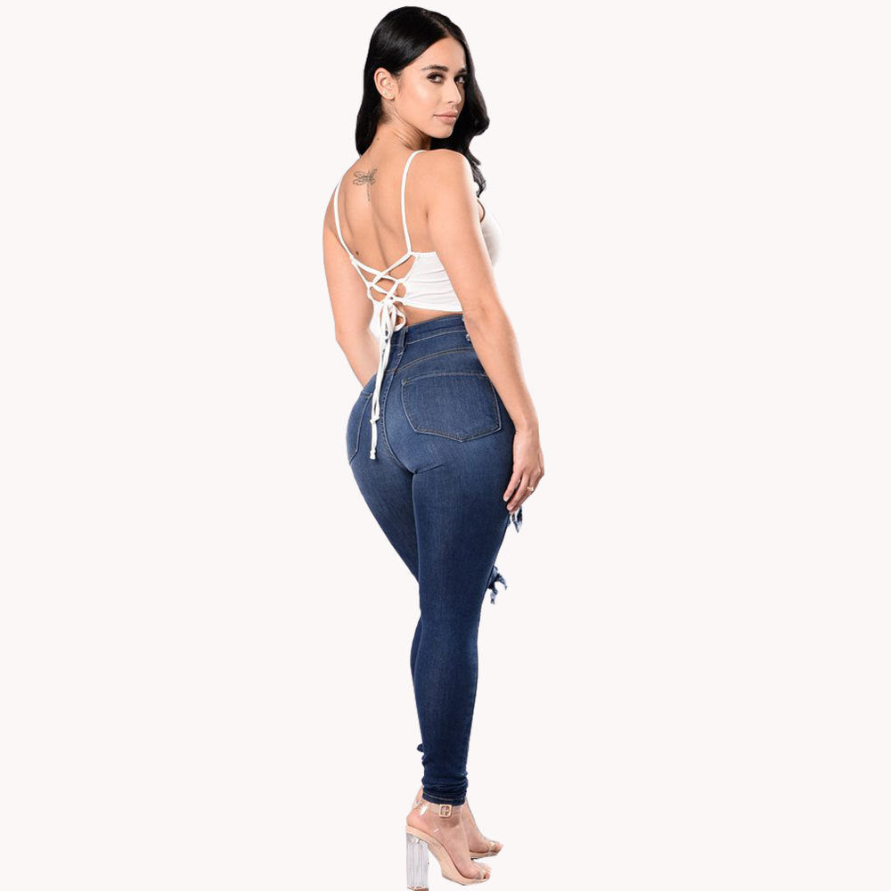 European and American Wish Aliexpress Amazon Ebay Ripped Denim Pencil Pants Women's Export Export Pants Special Promotion