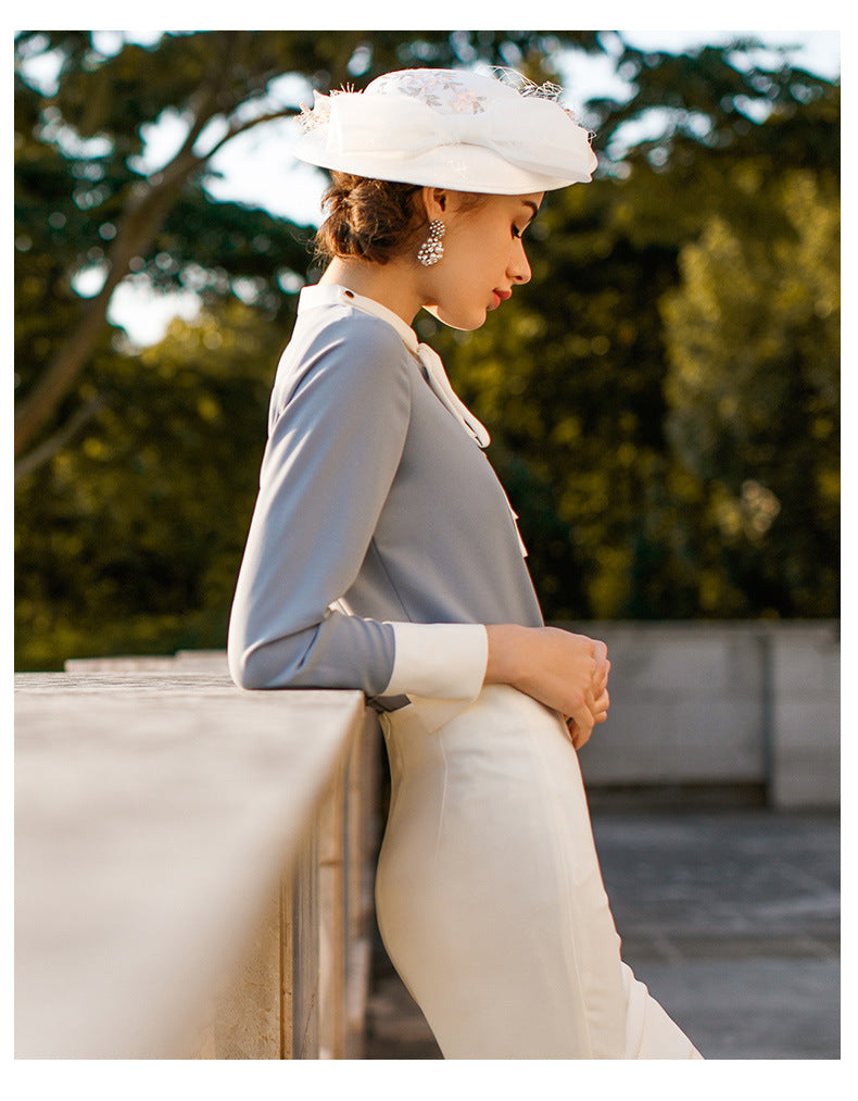 AD2024 fashion lace-up bow long sleeve women's OL shirt commuter white collar shirt business wear work clothes spring and summer