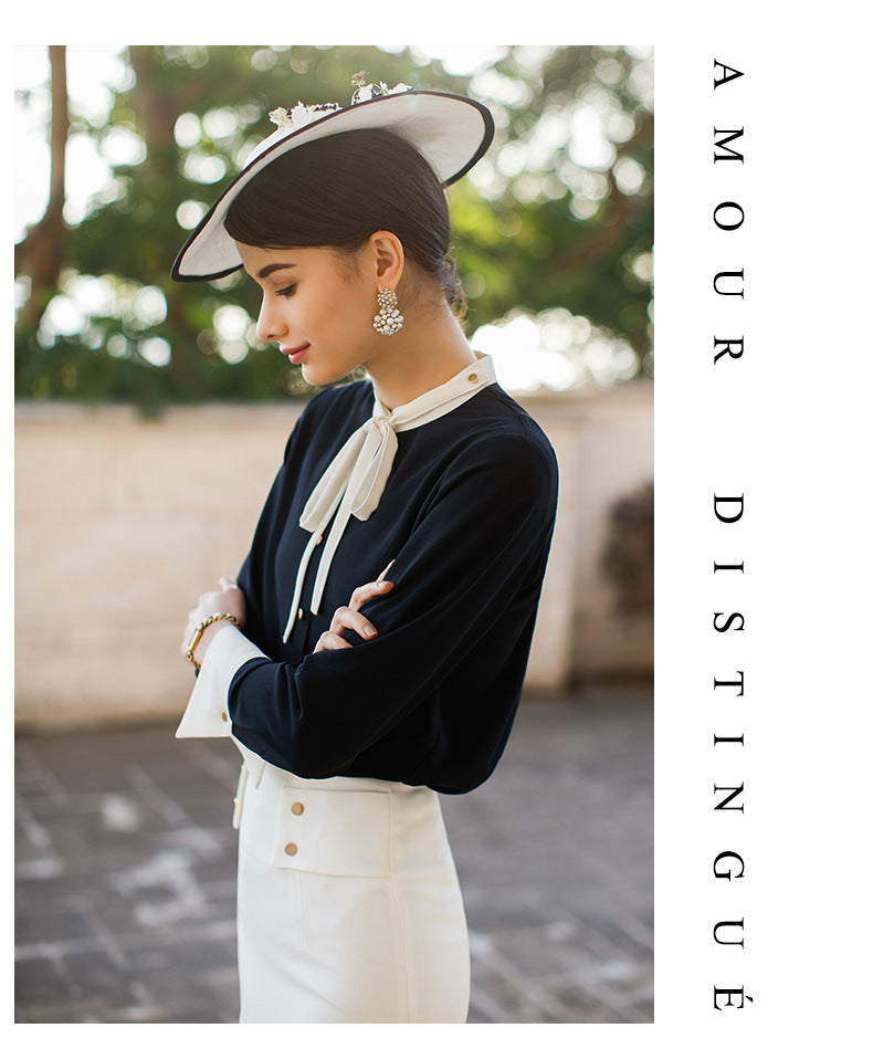 AD2024 fashion lace-up bow long sleeve women's OL shirt commuter white collar shirt business wear work clothes spring and summer