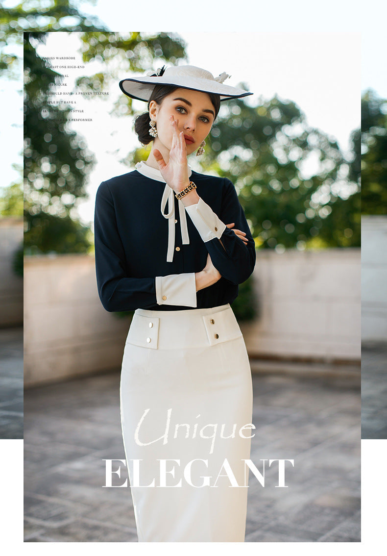 AD2024 fashion lace-up bow long sleeve women's OL shirt commuter white collar shirt business wear work clothes spring and summer