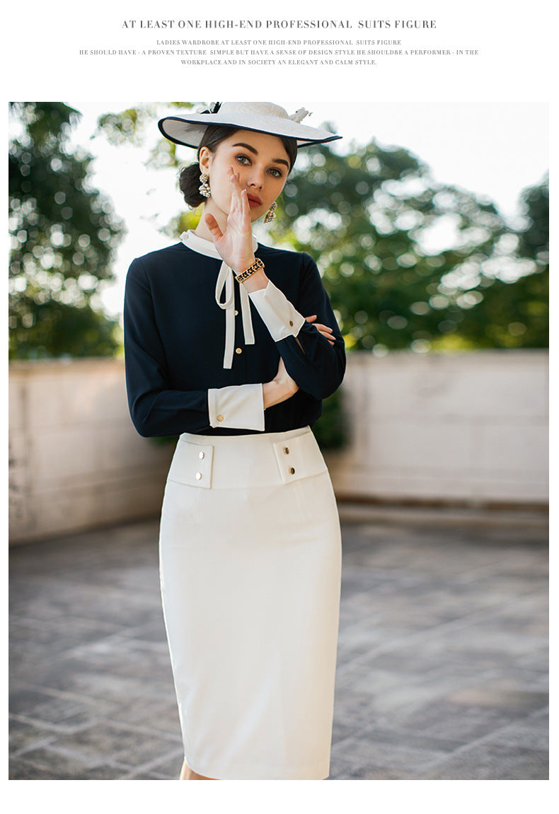 AD2024 fashion lace-up bow long sleeve women's OL shirt commuter white collar shirt business wear work clothes spring and summer