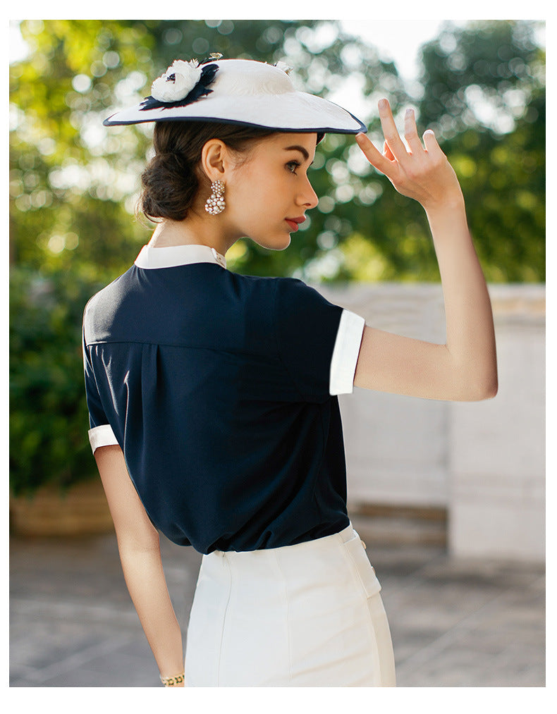 AD2024 fashion lace-up bow long sleeve women's OL shirt commuter white collar shirt business wear work clothes spring and summer