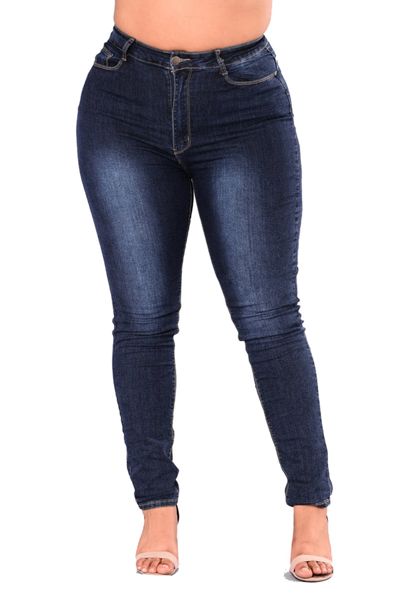 2019 European and American Hot Selling Women's Pants AliExpress Wish Large Size High Waist Stretch Foreign Trade Jeans Fat Boy Cotton Long Pants