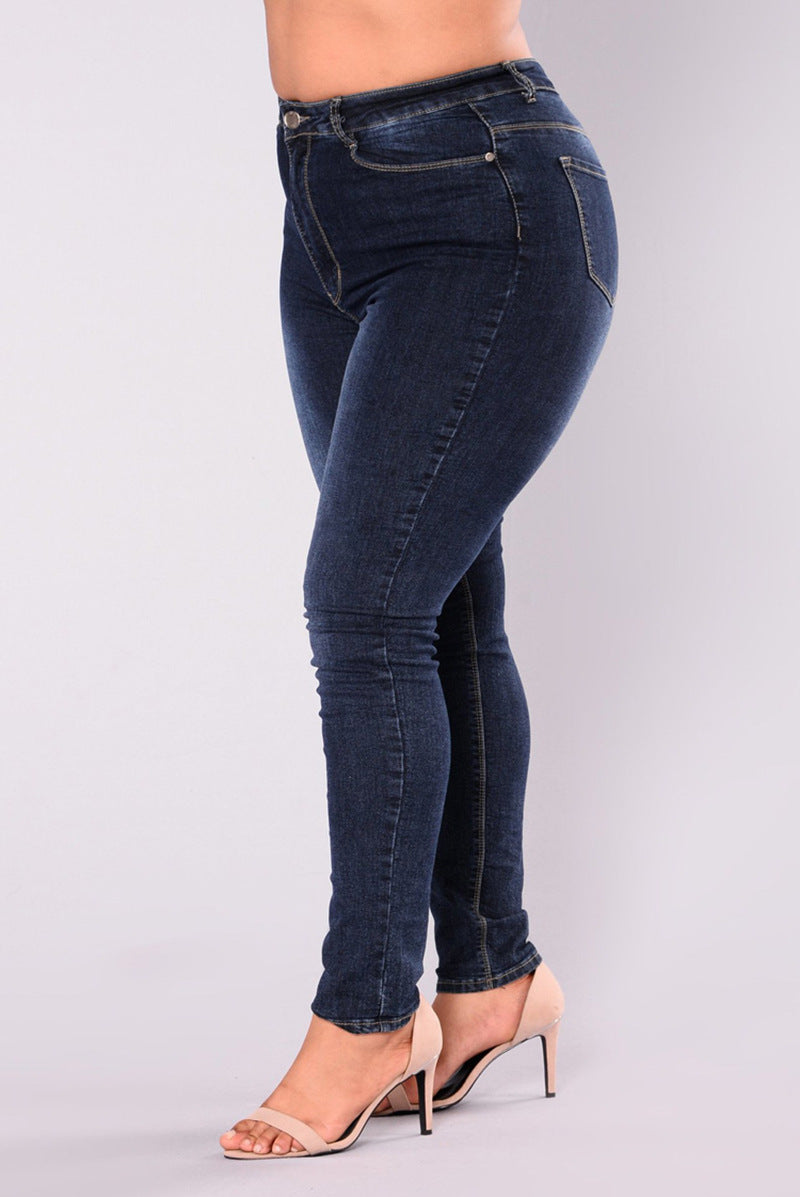 2019 European and American Hot Selling Women's Pants AliExpress Wish Large Size High Waist Stretch Foreign Trade Jeans Fat Boy Cotton Long Pants