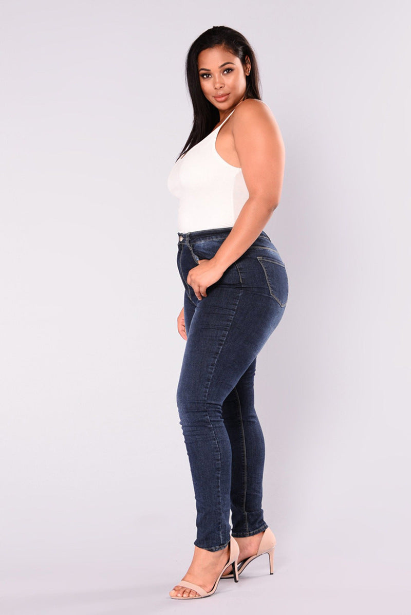 2019 European and American Hot Selling Women's Pants AliExpress Wish Large Size High Waist Stretch Foreign Trade Jeans Fat Boy Cotton Long Pants