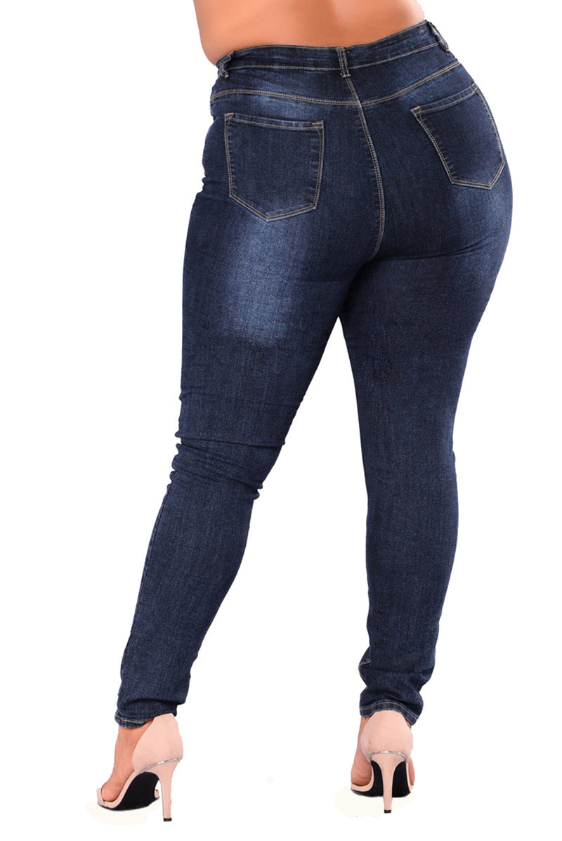 2019 European and American Hot Selling Women's Pants AliExpress Wish Large Size High Waist Stretch Foreign Trade Jeans Fat Boy Cotton Long Pants