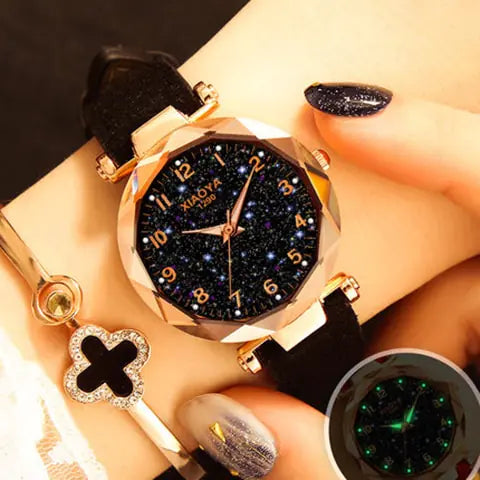 Reloj de cuarzo para mujer con diseño de estrellas luminosas