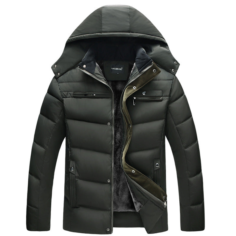 2024 Men's Cotton Coat Trendy Foreign Trade New Men's Hooded Cotton Coat Plus Velvet Style Non-Velvet Cotton Coat Men's One-Piece Drop Shipping