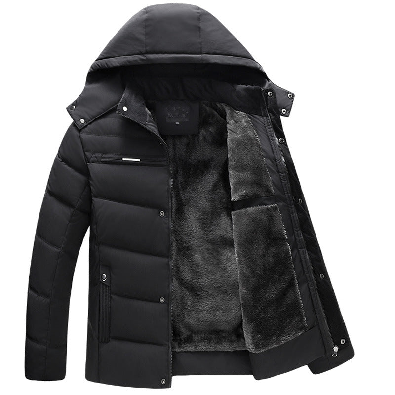 2024 Men's Cotton Coat Trendy Foreign Trade New Men's Hooded Cotton Coat Plus Velvet Style Non-Velvet Cotton Coat Men's One-Piece Drop Shipping