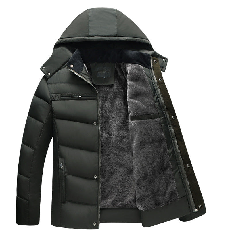 2024 Men's Cotton Coat Trendy Foreign Trade New Men's Hooded Cotton Coat Plus Velvet Style Non-Velvet Cotton Coat Men's One-Piece Drop Shipping