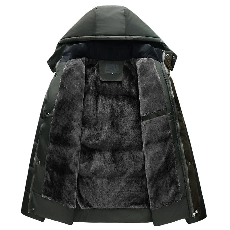 2024 Men's Cotton Coat Trendy Foreign Trade New Men's Hooded Cotton Coat Plus Velvet Style Non-Velvet Cotton Coat Men's One-Piece Drop Shipping