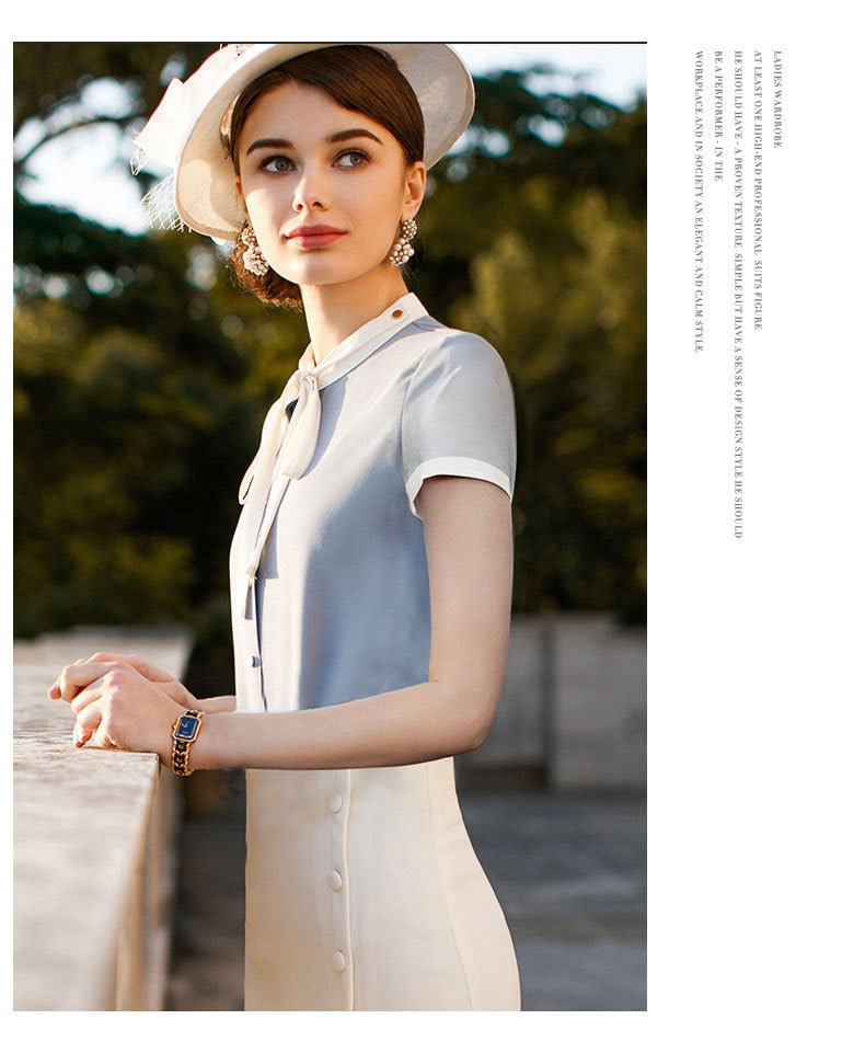 AD2024 fashion lace-up bow long sleeve women's OL shirt commuter white collar shirt business wear work clothes spring and summer