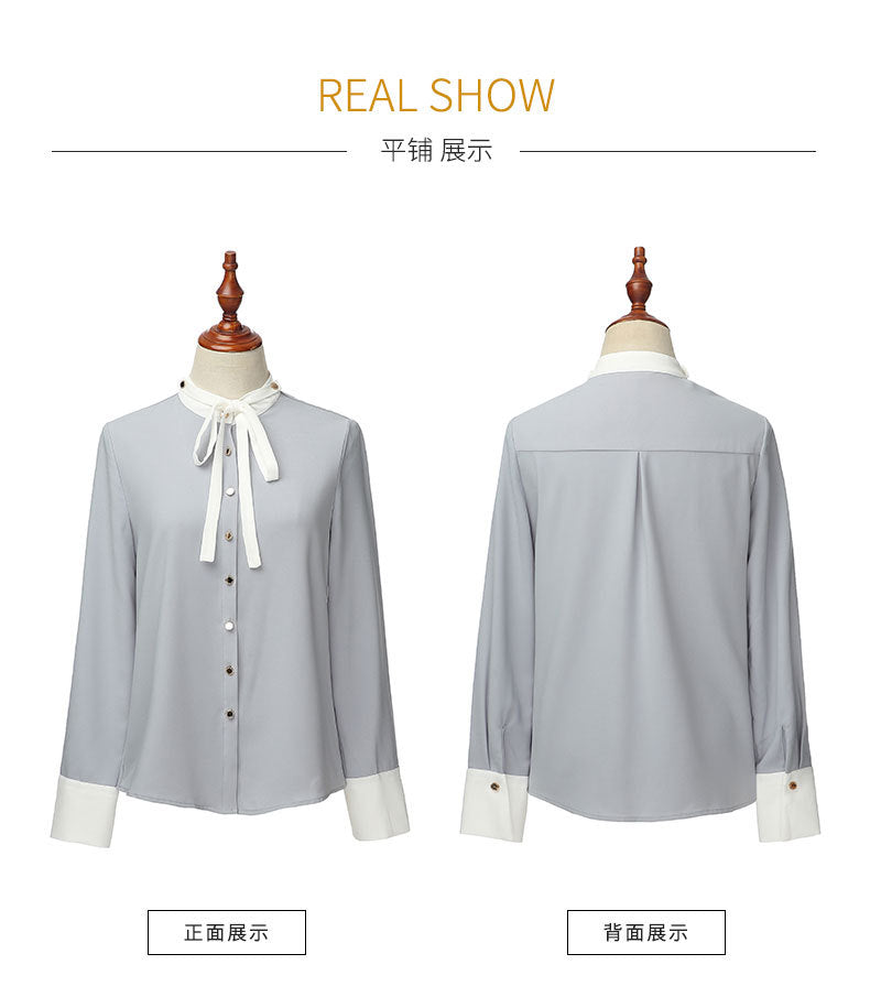AD2024 fashion lace-up bow long sleeve women's OL shirt commuter white collar shirt business wear work clothes spring and summer