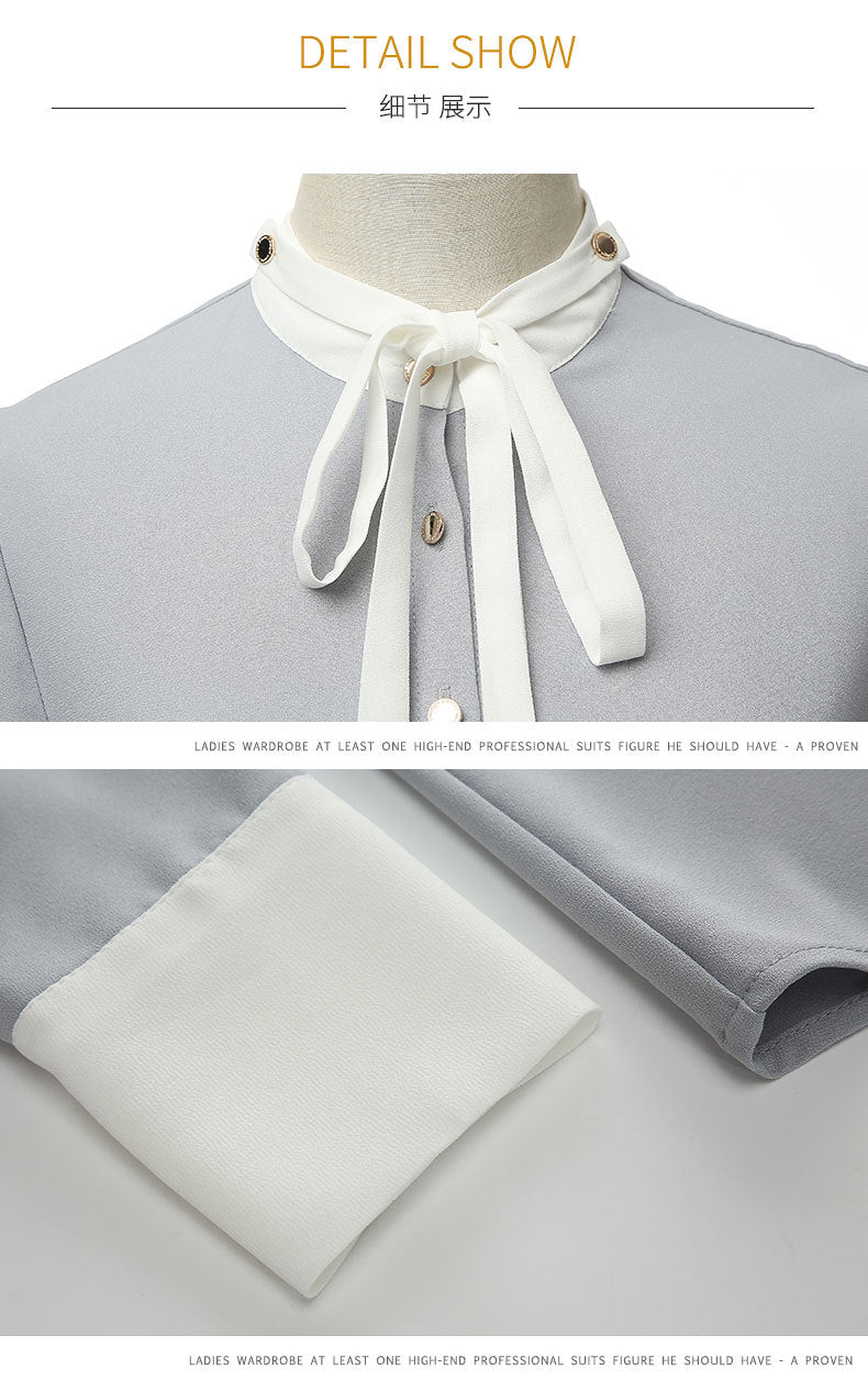 AD2024 fashion lace-up bow long sleeve women's OL shirt commuter white collar shirt business wear work clothes spring and summer