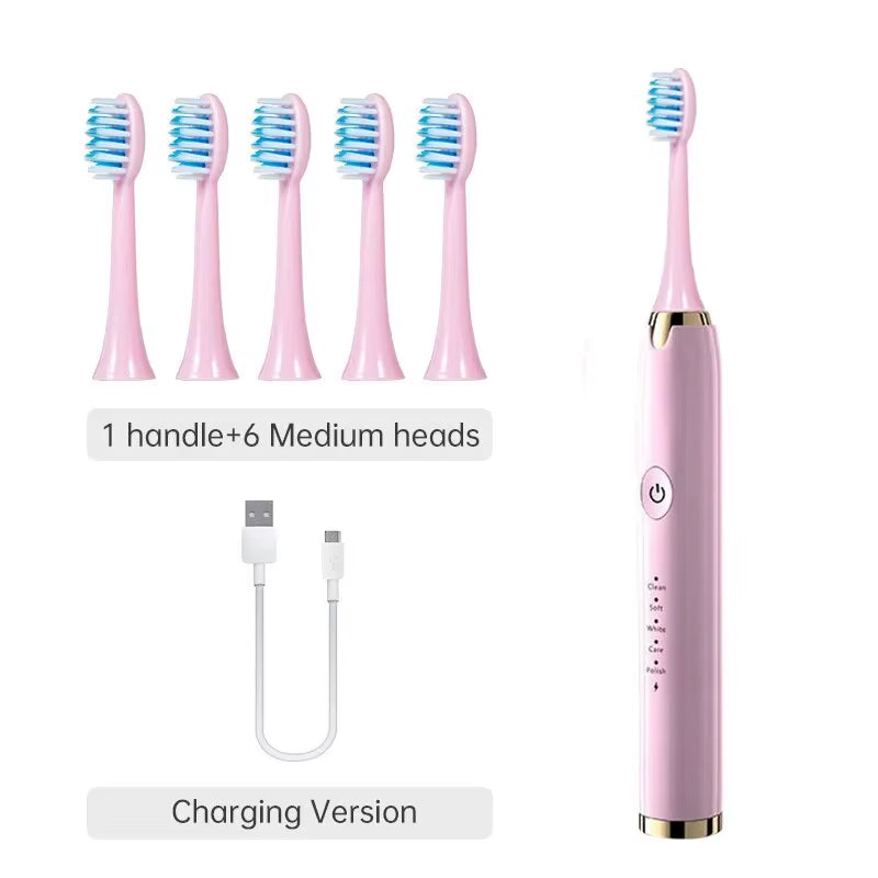 Sonic Whitening Toothbrush | USB Rechargeable, Waterproof Electronic with 4x Brush Heads