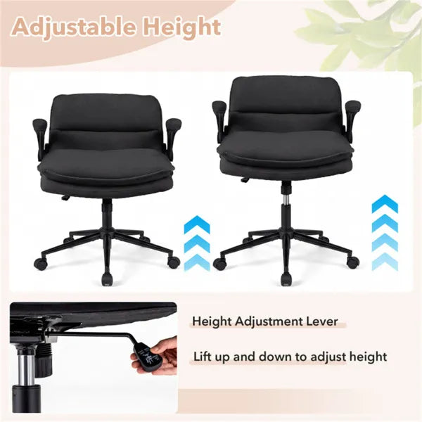 Criss Cross Chair With Flip-Up Arms, Faux Leather Cross Legged Office Chair With Adjustable Height & Rocking Function -Gray