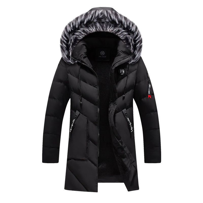 Amazon Winter Cotton-padded Long Thickened Cold-proof Warm Removable Cap Men's Slim-fit Casual Cotton-padded Coat