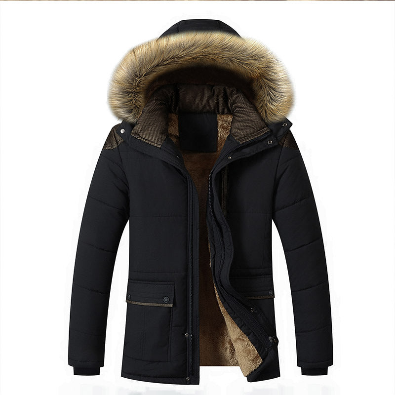 New Middle-aged Dad Winter Cotton Coat Grandpa Winter Coat Middle-aged and Elderly Men's Cotton Coat fleece-lined Thickened Cotton Coat
