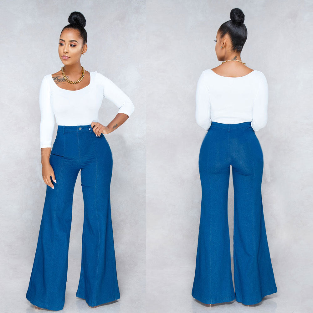 European and American Cross-Border Foreign Trade Amazon Standard Wish Spot Spring New Women's Flared Denim Trousers