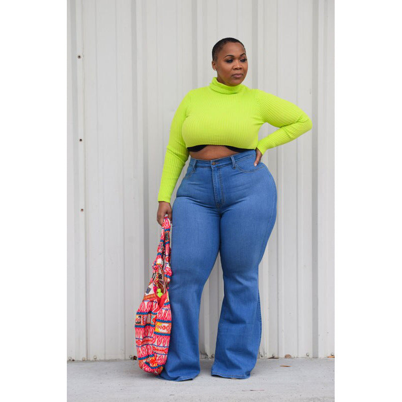 Plus Size Slim Wide Leg Flared Elastic Jeans