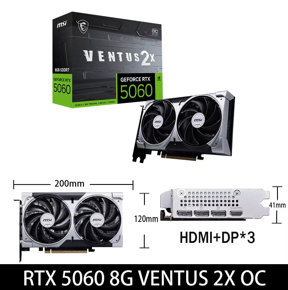 Geforce RTX5060 VENTUS 2X 8G OC Gaming Graphics Card 8GB GDDR7 128-Bit 8Pin DP PCI-E 5.0X16 Desktop Full New