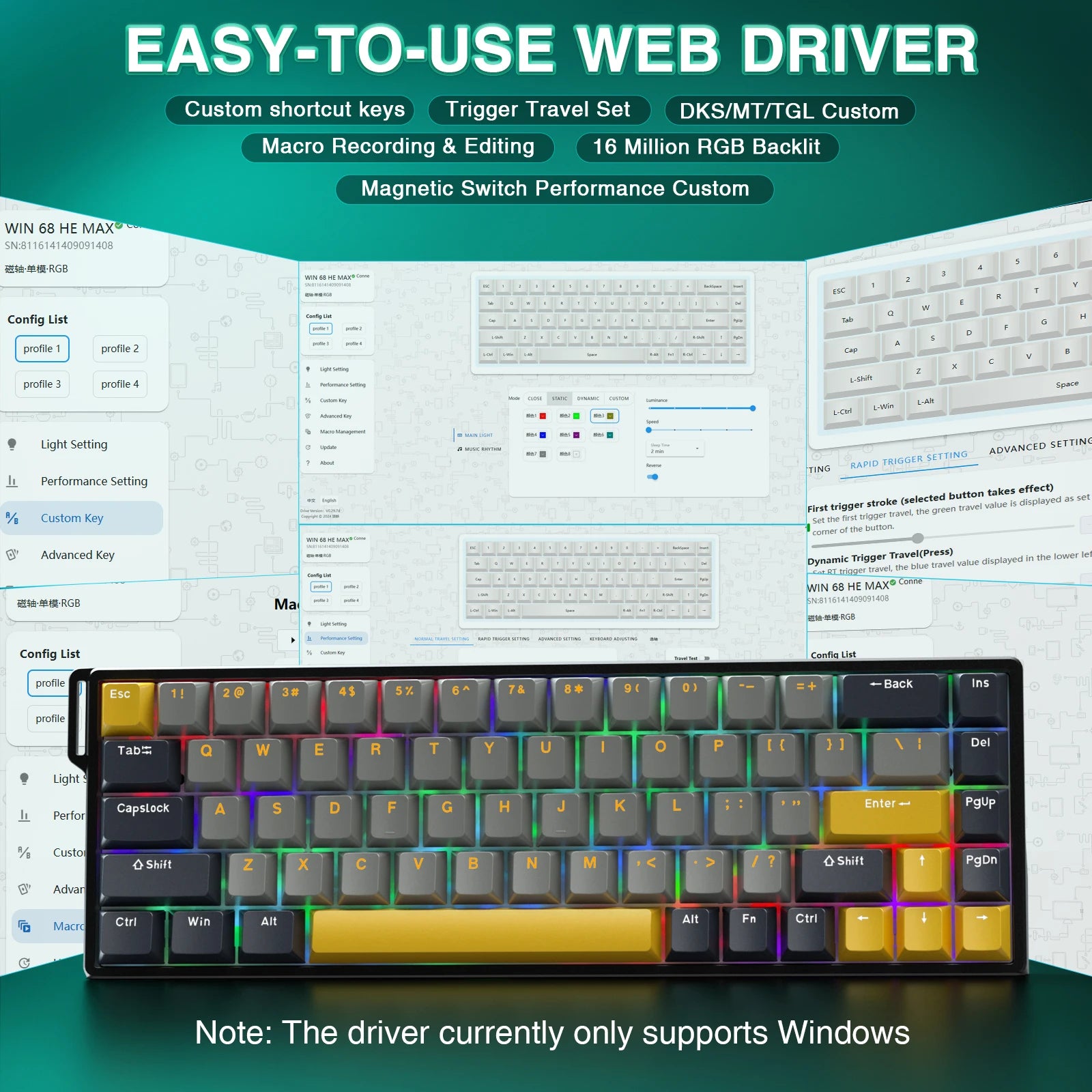 AULA WIN68HE Esports Magnetic Keyboard Rapid Trigger 8K Return RGB Hotswap 60% 68% Custom Gaming Keyboard