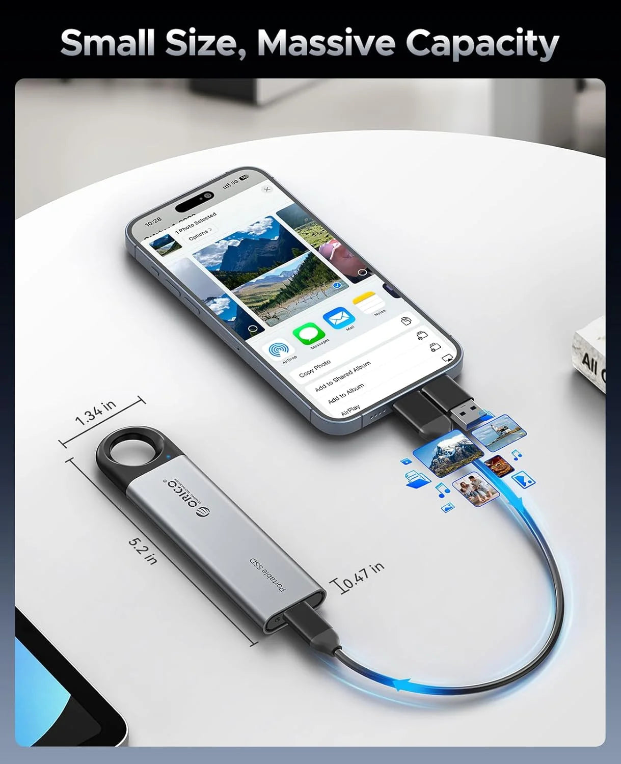 ORICO 1TB External SSD - Ultra-Fast 460MB/s Speed, Hanging Hook Design