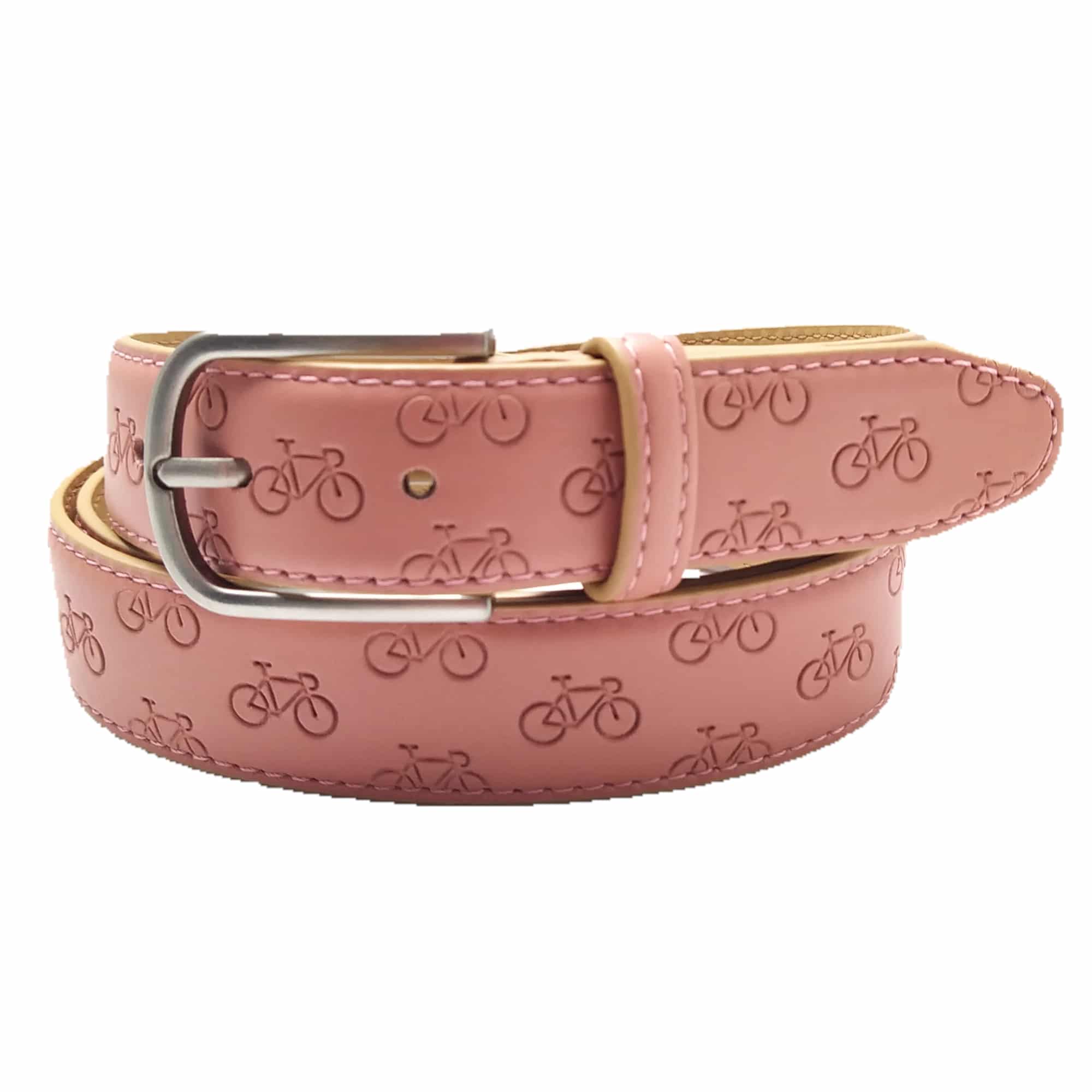 Women's Leather belt with cycle theme - Pink Sand