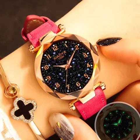 Reloj de cuarzo para mujer con diseño de estrellas luminosas