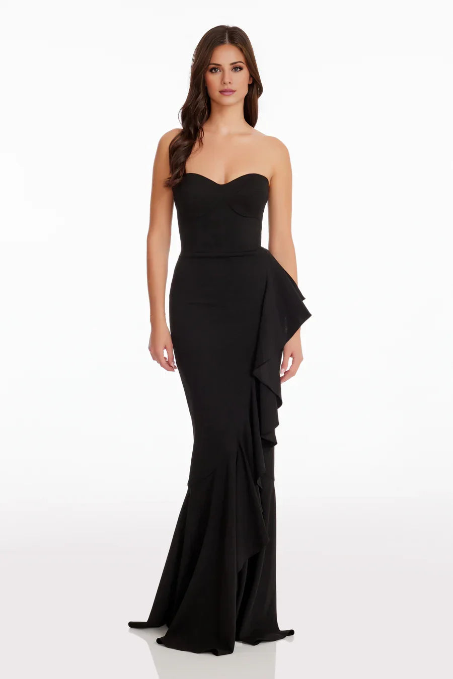 Elegant Sheath Off the Shoulder Neck Sleeveless Strapless Ruffled Mermaid Floor-Length Evening Dress