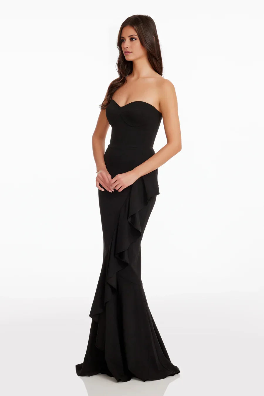 Elegant Sheath Off the Shoulder Neck Sleeveless Strapless Ruffled Mermaid Floor-Length Evening Dress
