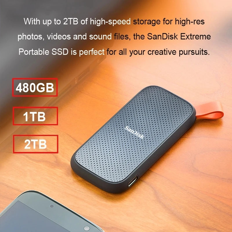 Sandisk USB 3.2 Type-C 2000MB/s Portable External PSSD 480GB 500GB Hard Drive