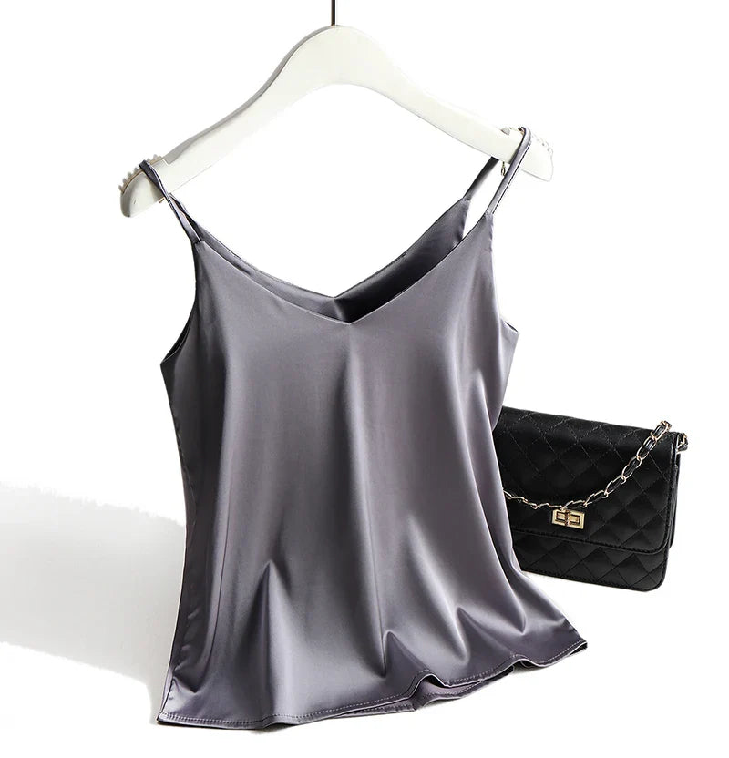 Women's Satin V-Neck Cami Top – Lightweight, Travel-Ready Style