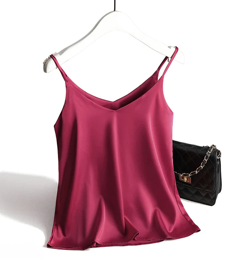 Women's Satin V-Neck Cami Top – Lightweight, Travel-Ready Style