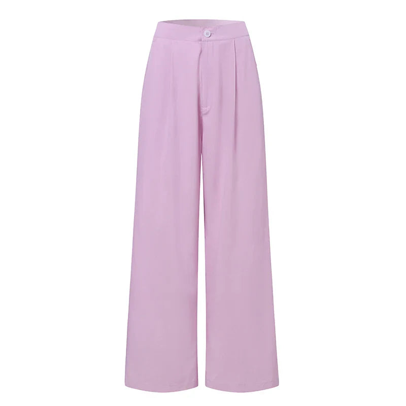 Women's Two Piece Pant Set With Wide Leg Pants And Long Sleeve Shirt