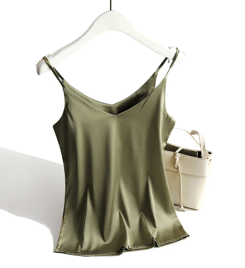 Women's Satin V-Neck Cami Top – Lightweight, Travel-Ready Style