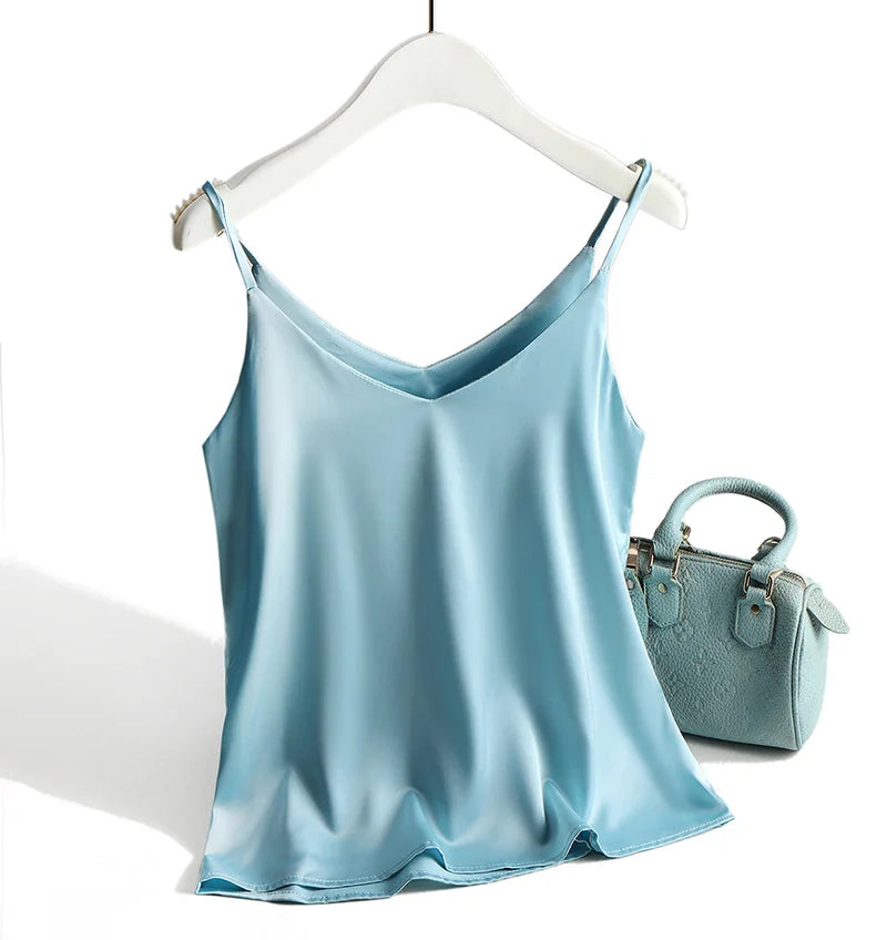 Women's Satin V-Neck Cami Top – Lightweight, Travel-Ready Style