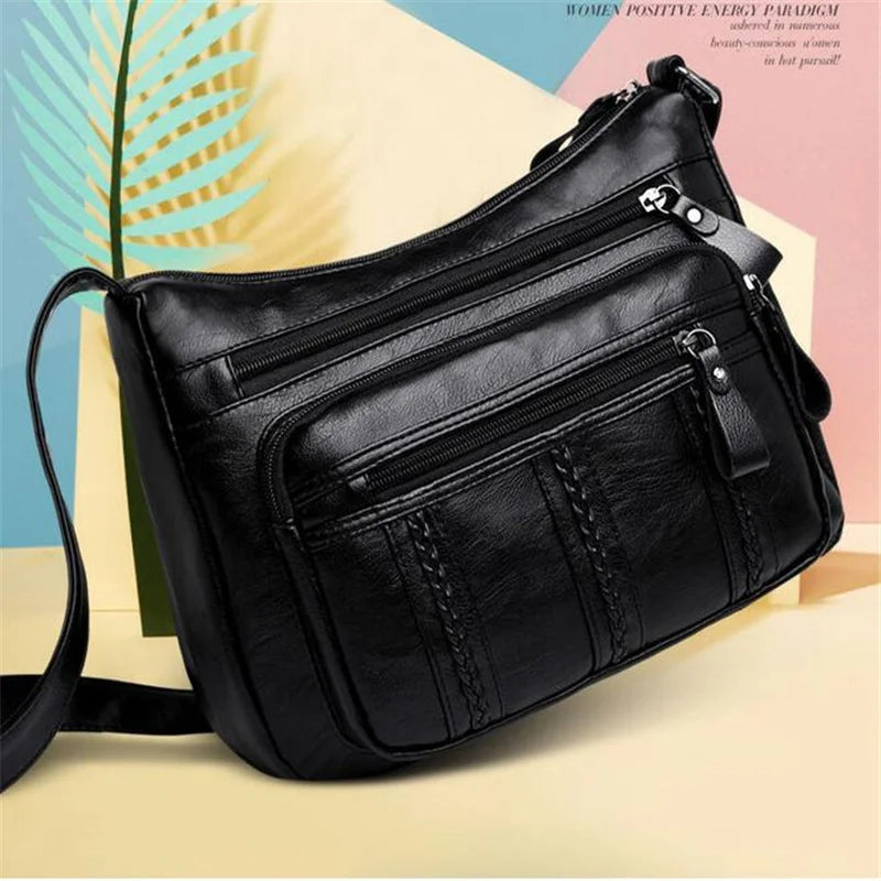 Designer Women Crossbody Bag Soft Pu Leather Shoulder Bag Good Quality Messenger Bag Small Size Purse Ladies Handbags Black Flap